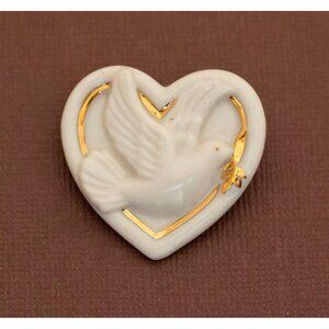 Vintage Intricate Dove Love Porcelain Brooch by Lenox - U20